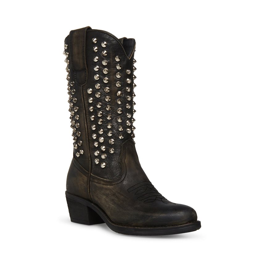 Black Steve Madden Hayward-s Distressed Women's High Boots | PH 2617EAV